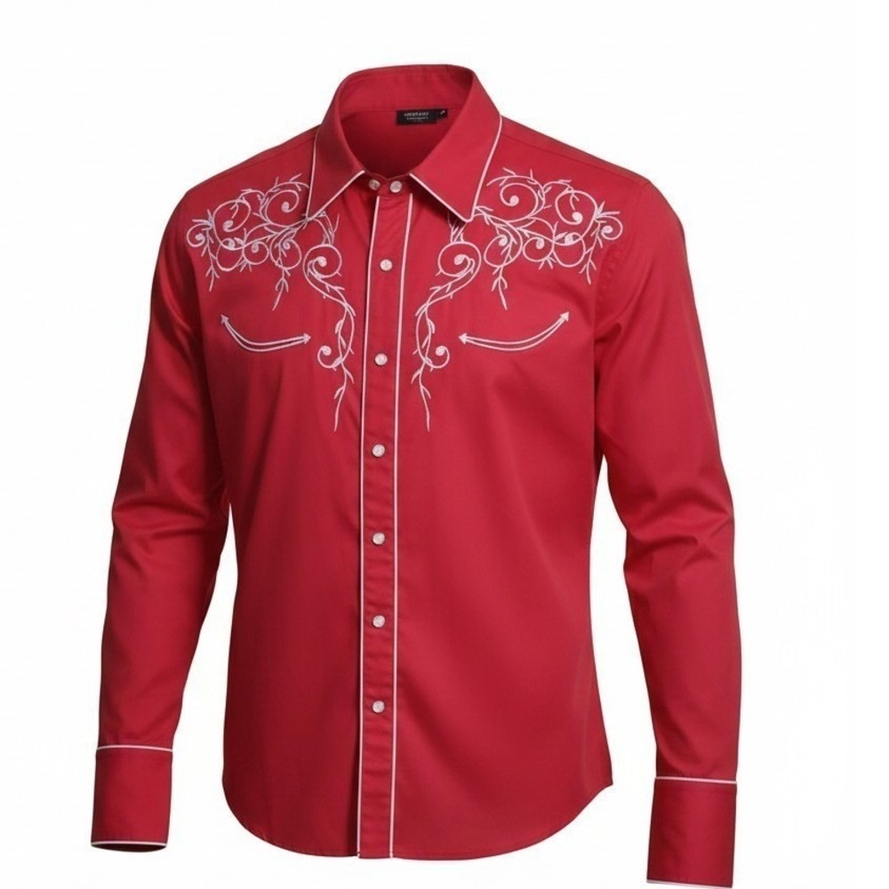 COOFANDY Men's size Large Western Cowboy Long Sleeve Embroidered Rodeo Shirt